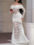 One shoulder long sleeved lace hip hugging dress