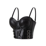Imitation leather patchwork fishbone corset, strapless camisole, vest