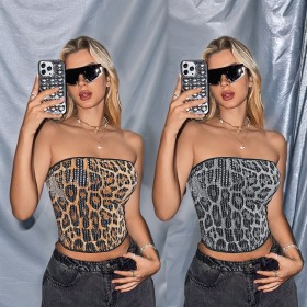 Leopard print strapless sequin top