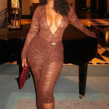 Deep V-lace see through long sleeved camisole leggings