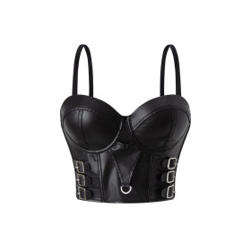 Imitation leather patchwork fishbone corset, strapless camisole, vest
