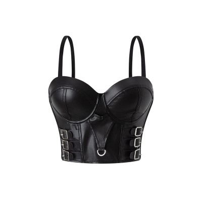 Imitation leather patchwork fishbone corset, strapless camisole, vest
