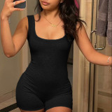 Wide edge shoulder strap square neck jumpsuit shorts