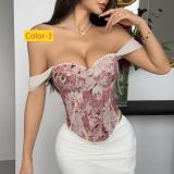 Jacquard court style chest wrapped fishbone chest cotton vest