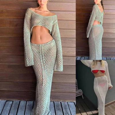 Waist long sleeved knitted sweater, high waisted waist, hip hugging skirt set