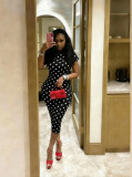 Wave print elastic hanging neck backless jumpsuit