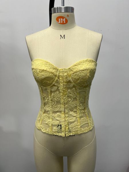 Embroidered fishbone strap backless strapless vest