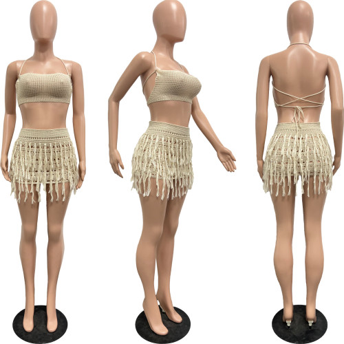 Knitted hand hook tassel strap hollow strapless set