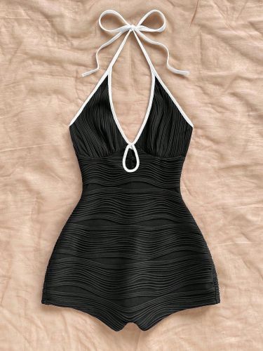 Hanging neck one-piece bikini camisole jumpsuit
