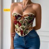 Printed chest wrapped lace fishbone vest
