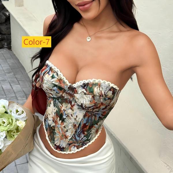 Printed chest wrapped lace fishbone vest