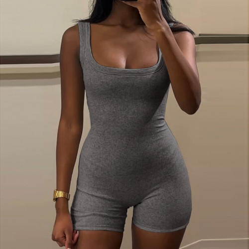 Wide edge shoulder strap square neck jumpsuit shorts
