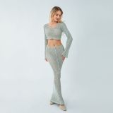 Waist long sleeved knitted sweater, high waisted waist, hip hugging skirt set