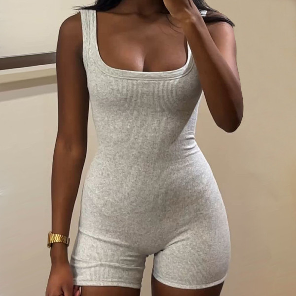 Wide edge shoulder strap square neck jumpsuit shorts