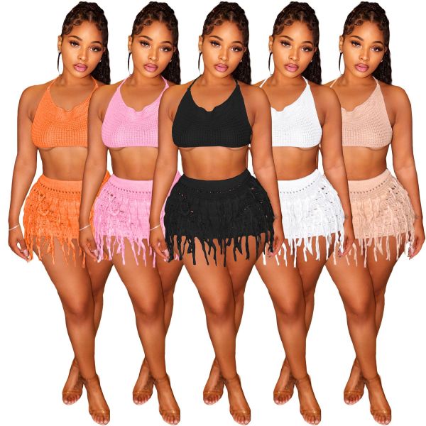 Knitted hand hook tassel strap hollow strapless set