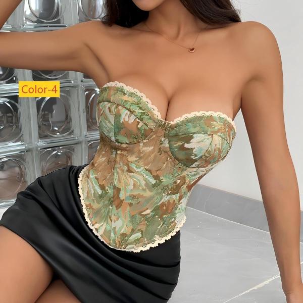 Printed chest wrapped lace fishbone vest