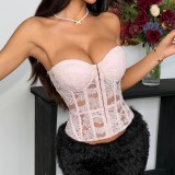 Embroidered fishbone strap backless strapless vest