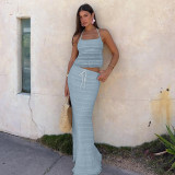 Backless chiffon high waisted long skirt two-piece set
