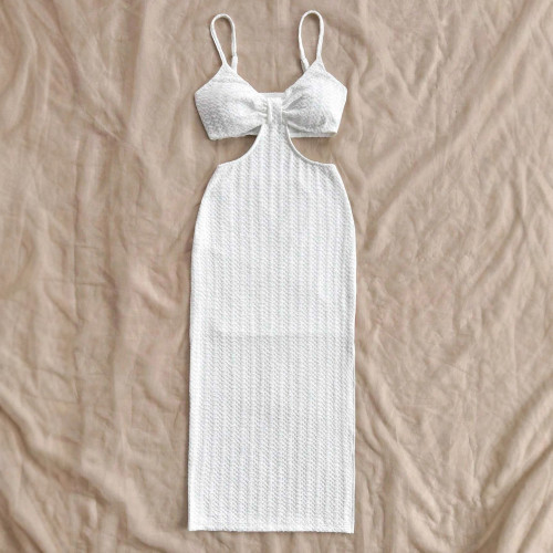 Waist cinching suspender long skirt