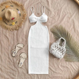 Waist cinching suspender long skirt