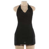 Tassel neck tie deep V-neck hip hugging dress