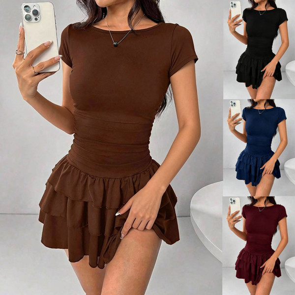 Round neck short sleeved skirt princess cake skirt