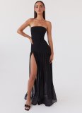 Splicing strapless long skirt