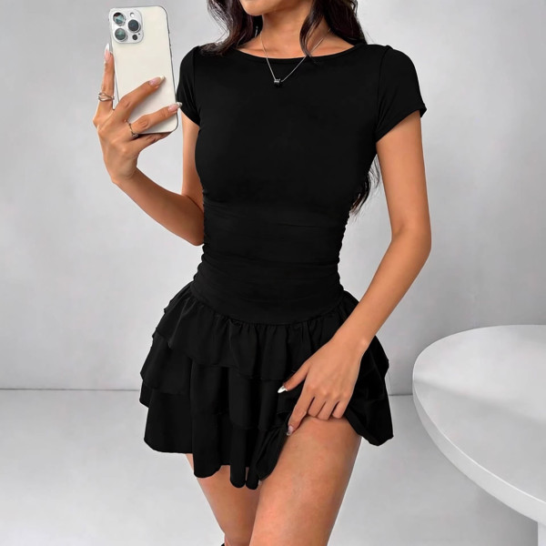 Round neck short sleeved skirt princess cake skirt