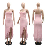 Lotus leaf edge split suspender dress