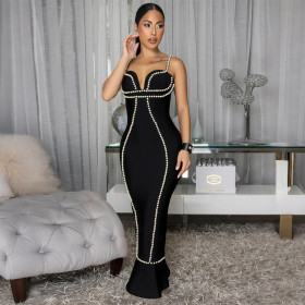 Sleeveless sling bubble bead jumpsuit