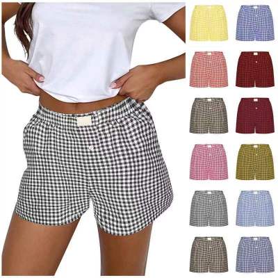 High waisted loose wide leg checkered shorts