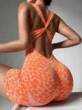 Seamless leopard print cross strap one-piece shorts yoga suit