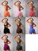 Seamless leopard print cross strap one-piece shorts yoga suit