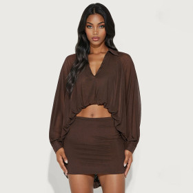 Long sleeved shirt with mesh bubble hem and skirt set