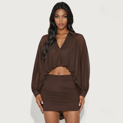 Long sleeved shirt with mesh bubble hem and skirt set
