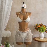 Mesh sequin bikini three piece set