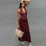 Lace neck hanging V-neck dress
