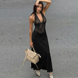 Lace neck hanging V-neck dress