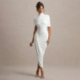 Wrinkle exposed backpack buttocks long skirt