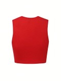 Hollow out digital printed U-shaped collar sleeveless sports vest
