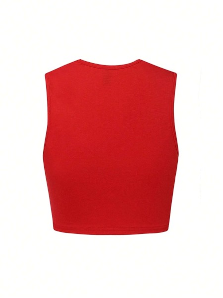 Hollow out digital printed U-shaped collar sleeveless sports vest