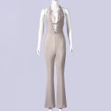 Deep V-neck flared jumpsuit