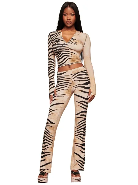 Printed hooded long-sleeved two-piece set HR25071 