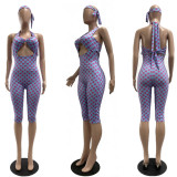 Wave point strap wrapped chest, neck hanging, backless headband jumpsuit