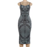 Flat top low cut backless printed slit dress