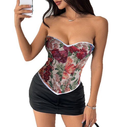 Tight fishbone corset, jacquard strapless tie, external shapewear vest