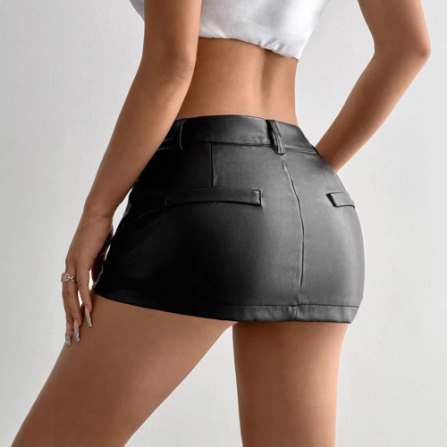 PU leather bag hip skirt