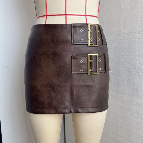 Retro leather short skirt and half skirt