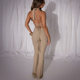 Deep V-neck flared jumpsuit