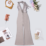 Deep V-neck flared jumpsuit